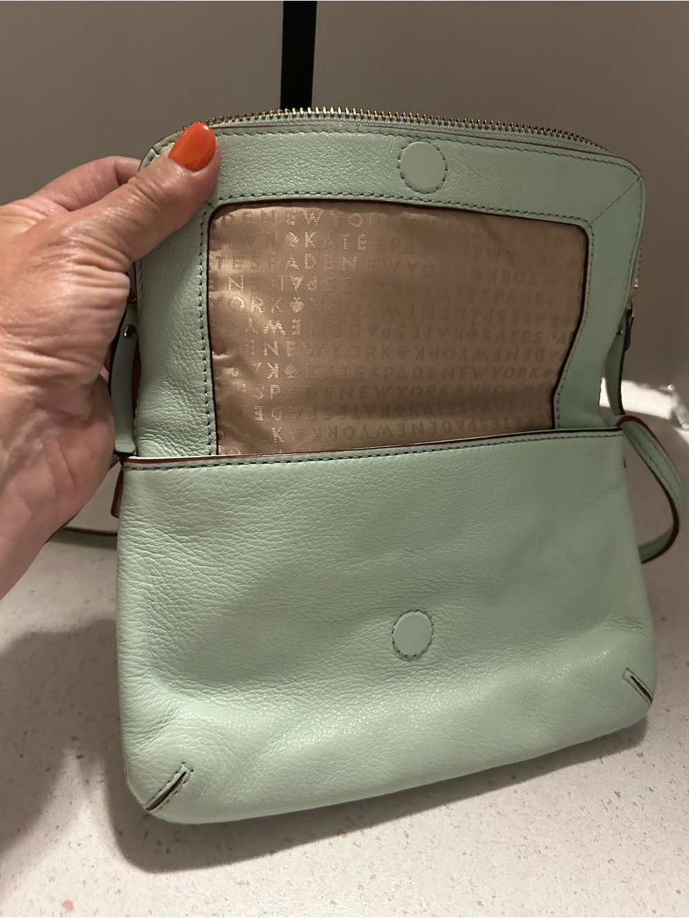 kate spade Minty Blue Leather Crossbody with Gold Hardware - Picture 3 of 10